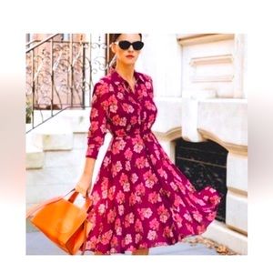 Nanette Lepore Sangria Pink Floral Chiffon Fit & Flare Shirt Dress EUC Size 6